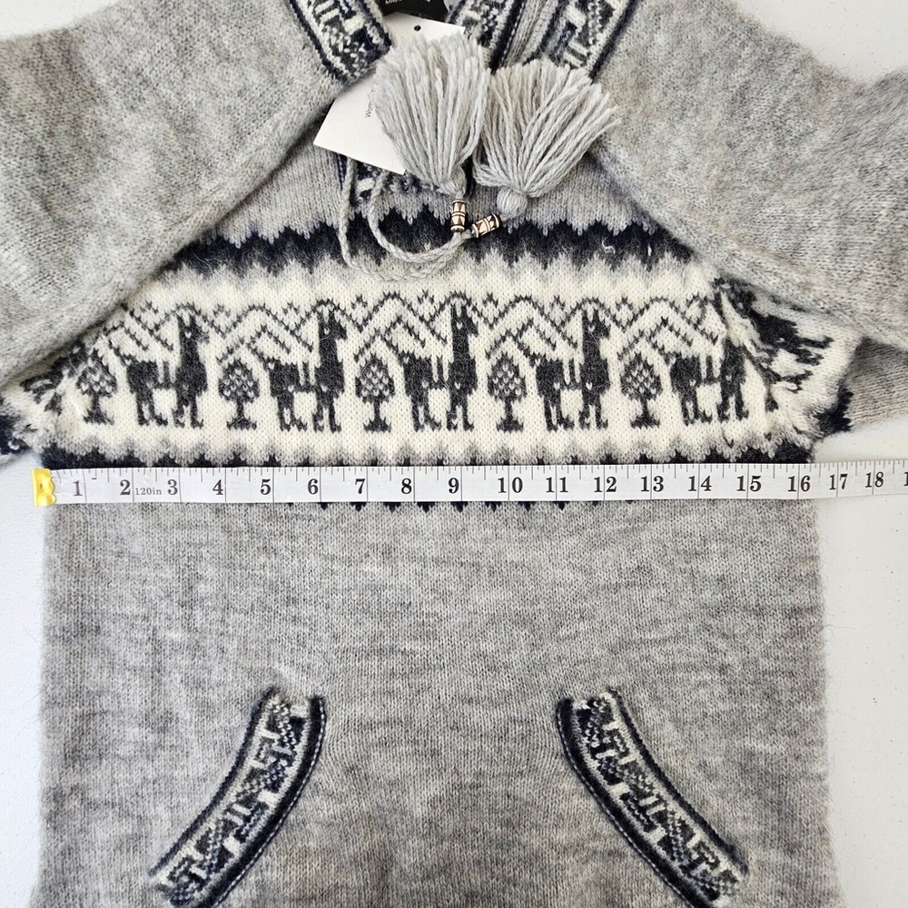 Alpaca Connection Sweater Womens Size M Gray Wool Hooded Pullover Fringe Pocket - Picture 6 of 16
